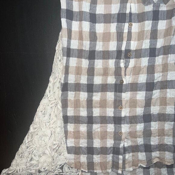 a'reve Lace Plaid Cotton Tunic Sleeveless Button Multicolor‎ Women's Medium - Picture 2 of 9